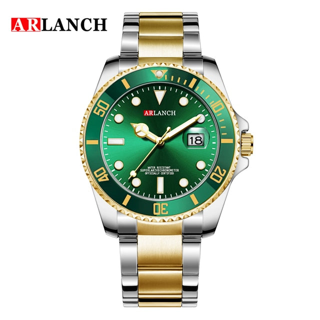 Relógio esportivo masculino de luxo Arlanch, aço inoxidável, comercial, à prova d'água, relógio de quartzo, moda masculina, luminoso.